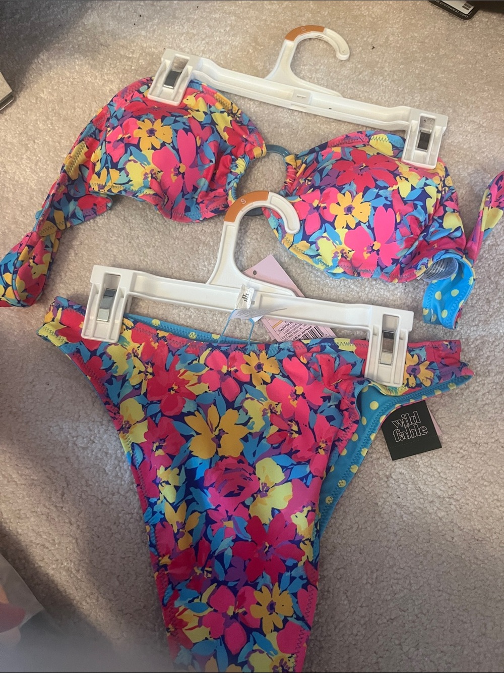 wild fable Bright Floral Bikini Set - Pink, Yellow & Blue -reversible polka dot